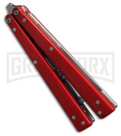 BB Barfly Pro V3 Red Bottle Opener Butterfly Trainer - Satin Plain -Kershaw Shop BB Barfly Pro V3 Red Bottle Opener Butterlfy Trainer BHQ 87773 td side large