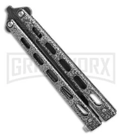 Bear And Son Knives 114 Large Balisong Butterfly Knife - Damascus Tanto -Kershaw Shop Bear Butterfly Knife Large Tanto Damascus Blade 4in Plain BHQ 0887 hd side large