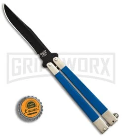Bear & Son Blue G-10 Butterfly Knife - Black Plain -Kershaw Shop Bear Butterfly Knive blue G10 handles Black Plain BHQ 87253 er bottlecap large