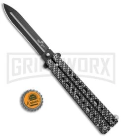 Bear OPS Bear Song V Sim Carbon Fiber Balisong Butterfly Knife - Black Plain -Kershaw Shop Bear OPS Bear Song 500 Butterfly Sim Carbon Fiber Black BHQ 35746 jr bottlecap large