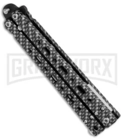 Bear OPS Bear Song V Sim Carbon Fiber Balisong Butterfly Knife - Black Plain -Kershaw Shop Bear OPS Bear Song 500 Butterfly Sim Carbon Fiber Black BHQ 35746 jr side large