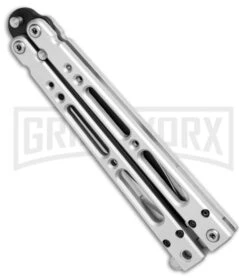 Bear OPS Bear Song IV Silver Balisong Butterfly Knife W/Trainer - Black Plain -Kershaw Shop Bear OPS Bear Song IV Butterfly Aluminum with Trainer Black B 400 B TR BHQ 74868 jr side large
