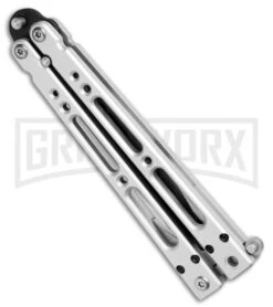 Bear OPS Bear Song IV Silver Balisong Butterfly Knife W/Trainer - Black Plain -Kershaw Shop Bear OPS Bear Song IV Butterfly Aluminum with Trainer Black B 400 B TR BHQ 74868 jr spine large