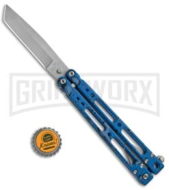 Bear OPS Bear Song IV Blue Raindrop Balisong Butterfly Knife - Tanto Bead Blast -Kershaw Shop Bear OPS Bear Song IV Tanto Butterfly Blue Raindrop BB B 410 AIBD AP 35035 BHQ 67848 jr bottlecap 2 large