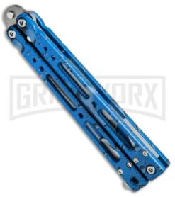 Bear OPS Bear Song IV Blue Raindrop Balisong Butterfly Knife - Tanto Bead Blast -Kershaw Shop Bear OPS Bear Song IV Tanto Butterfly Blue Raindrop BB B 410 AIBD AP 35035 BHQ 67848 jr side 2 large