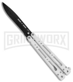 Bear OPS Bear Song IV Arctic White Balisong Butterfly Knife W/Trainer - Black -Kershaw Shop Bear Ops Bear Song IV Butterfly Arctic White Trainer Satin B 400 ALW B BHQ 79336 jr large