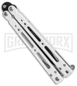 Bear OPS Bear Song IV Arctic White Balisong Butterfly Knife W/Trainer - Black -Kershaw Shop Bear Ops Bear Song IV Butterfly Arctic White Trainer Satin B 400 ALW B BHQ 79336 jr spine large