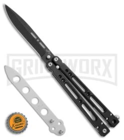Bear OPS Bear Song IV Black Balisong Butterfly Knife W/Trainer - Black Plain -Kershaw Shop Bear Ops Bear Song IV Butterfly Black Aluminum Trainer Black BHQ 75569 jr bottlecap large