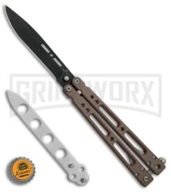Bear OPS Bear Song IV Dark Sand Balisong Butterfly Knife W/Trainer - Black Plain -Kershaw Shop Bear Ops Bear Song IV Dark Sand trainer black BHQ 78830 er bottlecapp large