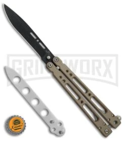 Bear OPS Bear Song IV Light Sand Balisong Butterfly Knife W/Trainer - Black -Kershaw Shop Bear Ops Bear Song IV Light Sand trainer black BHQ 78831 er bottlecap large