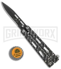 Bear OPS Bear Song IV Sim. Carbon Fiber Small Butterfly Knife - Black Plain -Kershaw Shop Bear Ops Bear Song IV small sim carbon fiber black BHQ 75950 er bottlecap large