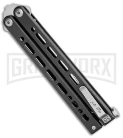 Bear Ops Bear Song VIII Black Butterfly Knife - Clip Point Satin Plain -Kershaw Shop Bear Ops Bear Song VIII Butterfly CP Black Steel Satin BHQ 107303 jr side large