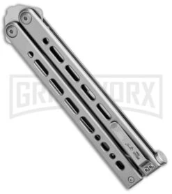 Bear Ops Bear Song VIII Gray Butterfly Knife - Tanto Satin Plain -Kershaw Shop Bear Ops Bear Song VIII Butterfly Tanto Satin B 810 SS S BHQ 102070 jr side large