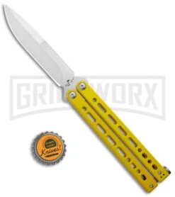 Bear Ops Bear Song VIII Yellow Butterfly Knife - Bayonet Satin Plain -Kershaw Shop Bear Ops Bear Song VIII Butterfly Yellow CP Satin B 820 SSYW S BHQ 124145 jr bottlecap large