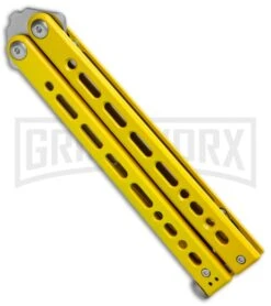 Bear Ops Bear Song VIII Yellow Butterfly Knife - Tanto Satin Plain -Kershaw Shop Bear Ops Bear Song VIII Butterfly Yellow Tanto Satin B 810 SSYW S BHQ 124341 jr spine large