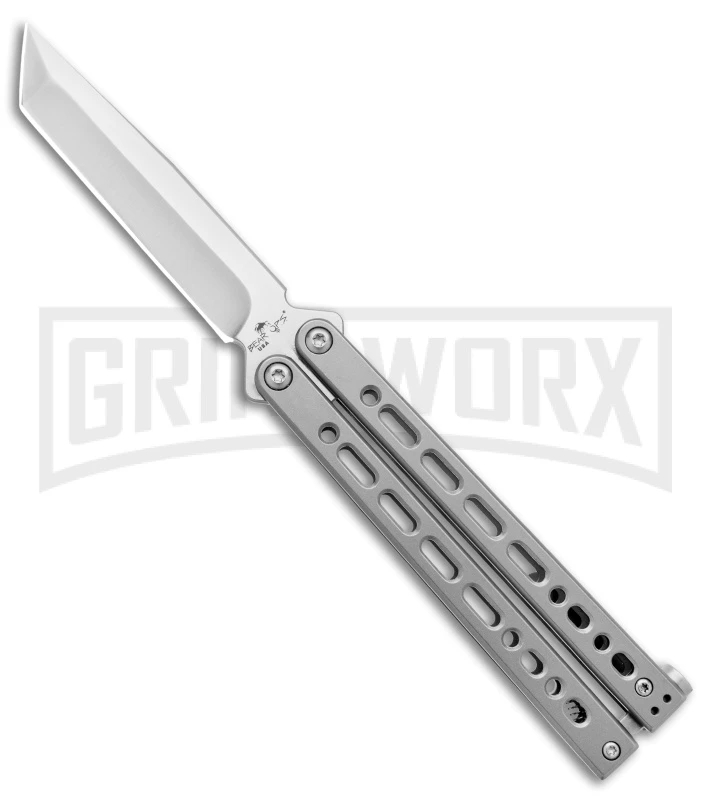 Bear Ops Bear Song VIII Small Gray Butterfly Knife - Tanto Satin Plain 3 Bear Ops Bear Song VIII Small Gray Butterfly Knife - Tanto Satin Plain