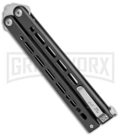 Bear Ops Bear Song VIII Black Butterfly Knife - Tanto Satin Plain -Kershaw Shop Bear Ops Bear Song VIII Tanto Black Satin BHQ 107302 jr side large