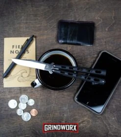 Bear And Son Knives 114 Silver Vein Balisong Butterfly Knife - Damascus Plain -Kershaw Shop Bear Son 114B Large Butterfly Knife Black Satin BHQ 0364 kp lifestyle web large 5