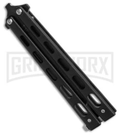 Bear & Son 115B Tanto Black Butterfly Knife - Black Plain -Kershaw Shop Bear Son 115TANB Tanto Butterfly Knife Black 4in Black BHQ 50073 td side large