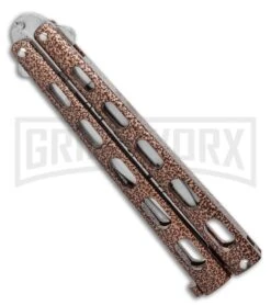 Bear & Son 30th Anniversary 114 Copper Vein Butterfly Knife - Satin Plain -Kershaw Shop Bear Son Anniversary 114 Copper Vein Butterfly 5 Satin BHQ 121776 LS Side large