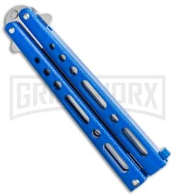 Bear & Son Knives Blue Large 117 Balisong Butterfly Knife - Satin Plain -Kershaw Shop Bear Son Butterfly Blue 117BL BHQ 114368 LS Spine large