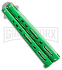Bear & Son Knives Green Large 117 Balisong Butterfly Knife - Satin Plain -Kershaw Shop Bear Son Butterfly Green 117GR BHQ 114199 LS Side large