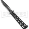 Bear & Son 115D Black Butterfly Knife - Damascus Plain -Kershaw Shop Bear Son Butterfly black damascus BHQ 50074 er jr large