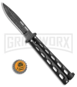 Bear & Son 115D Black Butterfly Knife - Damascus Plain -Kershaw Shop Bear Son Butterfly black damascus BHQ 50074 er size jr large