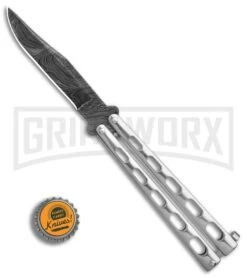 Bear & Son Knives SS14D Stainless Steel Butterfly Knife - Clip Point Damascus -Kershaw Shop Bear Son Clip Point Butterfly SS Damascus BHQ 88016 er bottlecap large