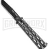 Bear & Son 115 Tanto Silver Vein Butterfly Knife - Black Plain -Kershaw Shop Bear Son Large Butterfly Silver Speckle Black Tanto 115TAN BHQ 52096 jr 1 large