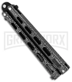 Bear & Son 115 Tanto Silver Vein Butterfly Knife - Black Plain -Kershaw Shop Bear Son Large Butterfly Silver Speckle Black Tanto 115TAN BHQ 52096 jr side large