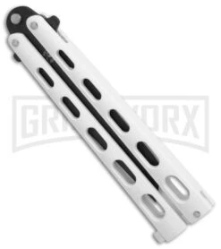 Bear & Son 115TANW White Butterfly Knife - Tanto Black Plain -Kershaw Shop Bear Son Large Butterfly tanto white black BHQ 76613 er spine large