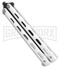 Bear & Son 115W White Butterfly Knife - Black Plain 4TH18 7 Bear & Son 115W White Butterfly Knife - Black Plain 4TH18 -Kershaw Shop Bear Son Large Clip Point Butterfly Knife White 4in Black BHQ 77306 td side large