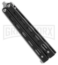 Bear And Son Knives 113B Small Black Balisong Butterfly Knife - Satin Plain -Kershaw Shop Bear and Son 113B Small Butterfly Balisong Knife Black Textured 3.3in Satin BHQ 0367 hd 2 side large