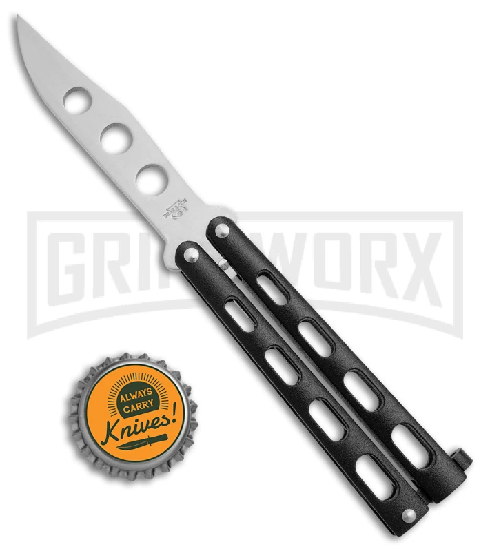 Bear And Son Knives 113BTR Small Black Trainer Butterfly Knife - Satin Plain 6 Bear And Son Knives 113BTR Small Black Trainer Butterfly Knife - Satin Plain - Image 4
