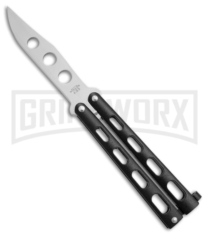 Bear And Son Knives 113BTR Small Black Trainer Butterfly Knife - Satin Plain 3 Bear And Son Knives 113BTR Small Black Trainer Butterfly Knife - Satin Plain