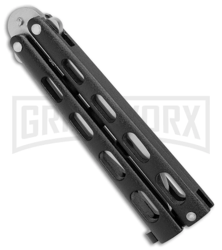 Bear And Son Knives 113BTR Small Black Trainer Butterfly Knife - Satin Plain 5 Bear And Son Knives 113BTR Small Black Trainer Butterfly Knife - Satin Plain - Image 3