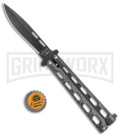 Bear & Son 115 Silver Speckle Butterfly Knife - Black Plain -Kershaw Shop Bear and Son 115 Large Butterfly Silver Speckle Black BHQ 50070 jr bottlecap large