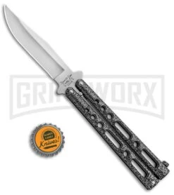 Bear & Son Knives Gray Large 117 Balisong Butterfly Knife - Satin Plain -Kershaw Shop Bear and Son 117 Large Butterfly Gray Satin BC117 BHQ 39154 jr bottlecap large