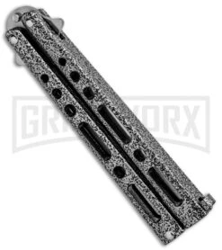 Bear & Son Knives Gray Large 117 Balisong Butterfly Knife - Satin Plain -Kershaw Shop Bear and Son 117 Large Butterfly Gray Satin BC117 BHQ 39154 jr side large