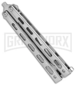 Bear & Son Silver Stainless Steel Butterfly 30th Anniversary Clip Point Satin -Kershaw Shop Bear and Son 30th Anniversary Polished Butterfly ANNSS14 S35 BHQ 121784 jr side large