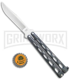 Bear & Son 114GX Galaxy Butterfly Knife - Satin Plain -Kershaw Shop Bear and Son 5in Galaxy Butterfly Sparkle Satin BHQ 140719 jr bottlecap large