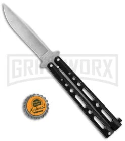 Bear & Son Butterfly Knife Black Steel - Clip Point Plain -Kershaw Shop Bear and Son Butterfly Black SW BHQ 135110 jr bottlecap large