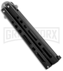 Bear & Son Butterfly Knife Black Steel - Clip Point Plain -Kershaw Shop Bear and Son Butterfly Black SW BHQ 135110 jr side large