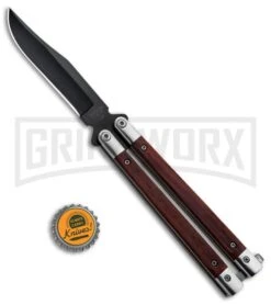 Bear And Son Cocobolo Wood Balisong Butterfly Knife - Black Plain -Kershaw Shop Bear and Son Butterfly Cocobolo Wood Handles Black CB17 BHQ 0888 jr bottlecap large