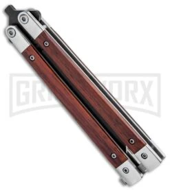 Bear And Son Cocobolo Wood Balisong Butterfly Knife - Black Plain -Kershaw Shop Bear and Son Butterfly Cocobolo Wood Handles Black CB17 BHQ 0888 jr side large