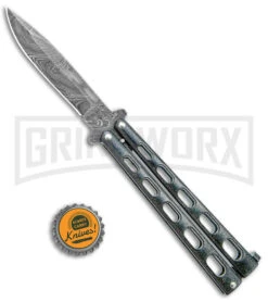 Bear & Son 115GXD Galaxy Butterfly Knife - Damascus Plain -Kershaw Shop Bear and Son Butterfly Knife Black Sparkles Damascus DP BHQ 141054 jr bottlecap large