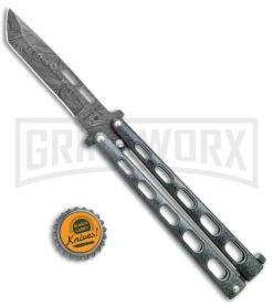 Bear & Son 115 Galaxy Butterfly Knife - Damascus Tanto Plain -Kershaw Shop Bear and Son Butterfly Knife Black Sparkles Damascus Tanto BHQ 141056 jr bottlecap large
