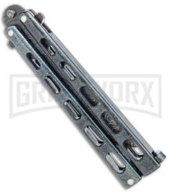 Bear & Son 115 Galaxy Butterfly Knife - Damascus Tanto Plain -Kershaw Shop Bear and Son Butterfly Knife Black Sparkles Damascus Tanto BHQ 141056 jr side large