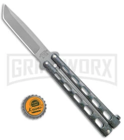 Bear & Son 114 Galaxy Butterfly Knife - Stonewash Tanto Plain -Kershaw Shop Bear and Son Butterfly Knife Black Sparkles Gray SW Tanto BHQ 141043 jr bottlecap large
